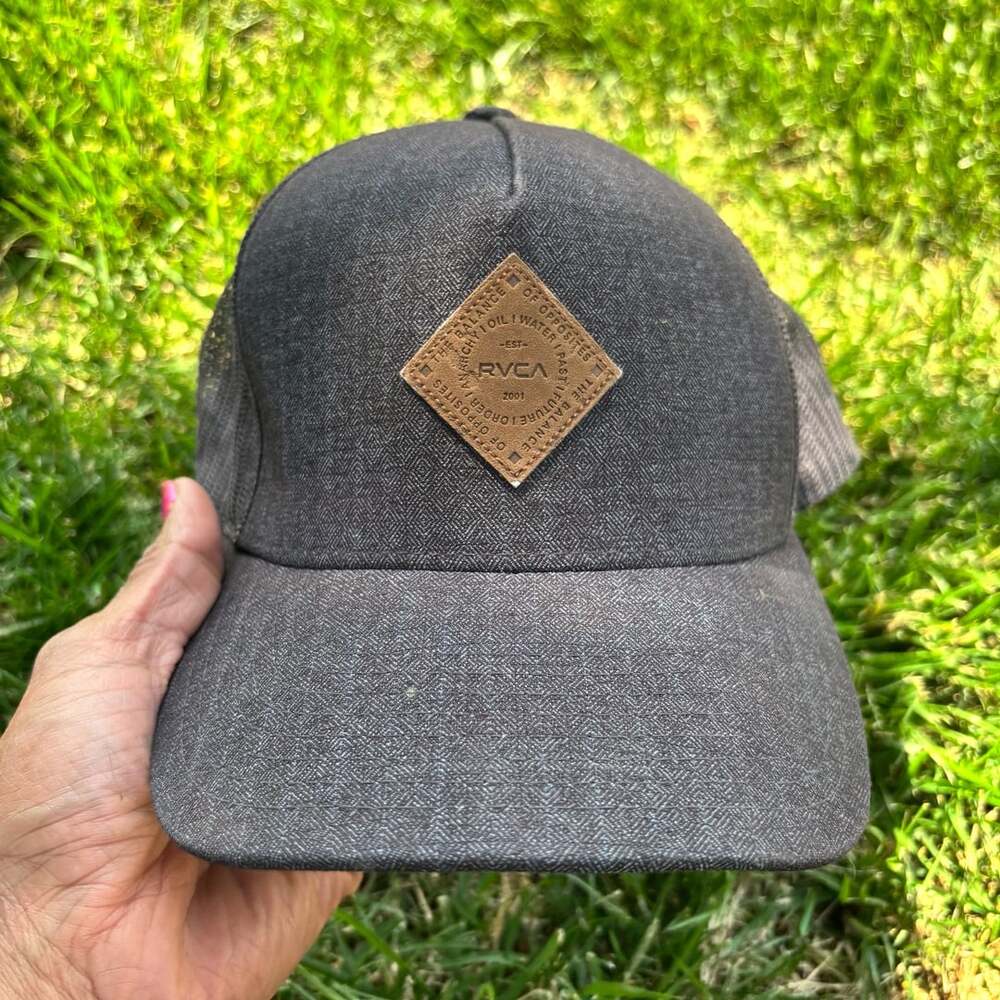 RVCA Snapback Trucker Hat Charcoal Gray Diamond Patch Mid Fit